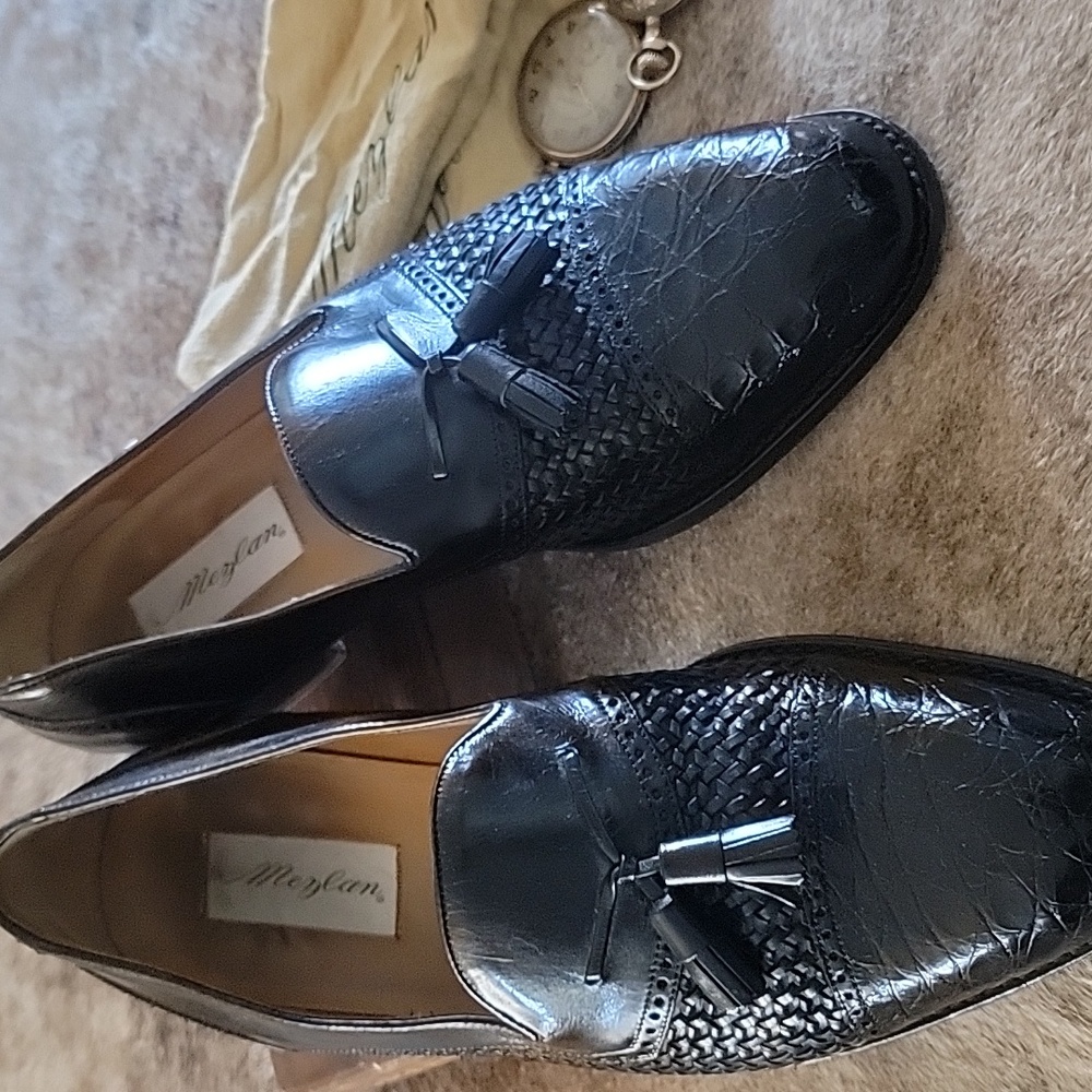 Mens Mezlan Black Genuine Croc Leather Tassel Loafers